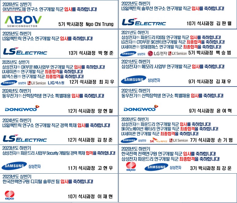 2025년도 하반기 · 13기 석사과정 박형준 · LS일렉트릭 연구소 연구개발 직군 입사를 축하합니다!